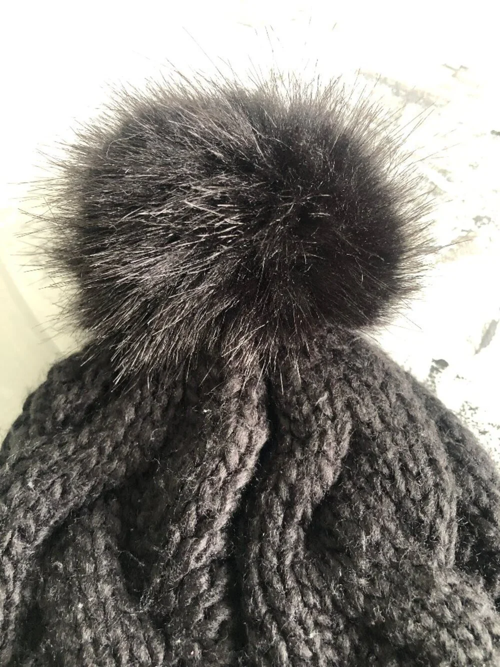 H&M Women's Black Cable Knit Pom Pom Beanie